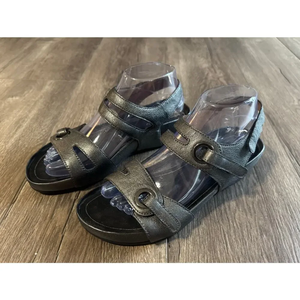 Abeo Greta Comfort Wedge Leather Sandals Gray Silver‎ Pewter Size 8